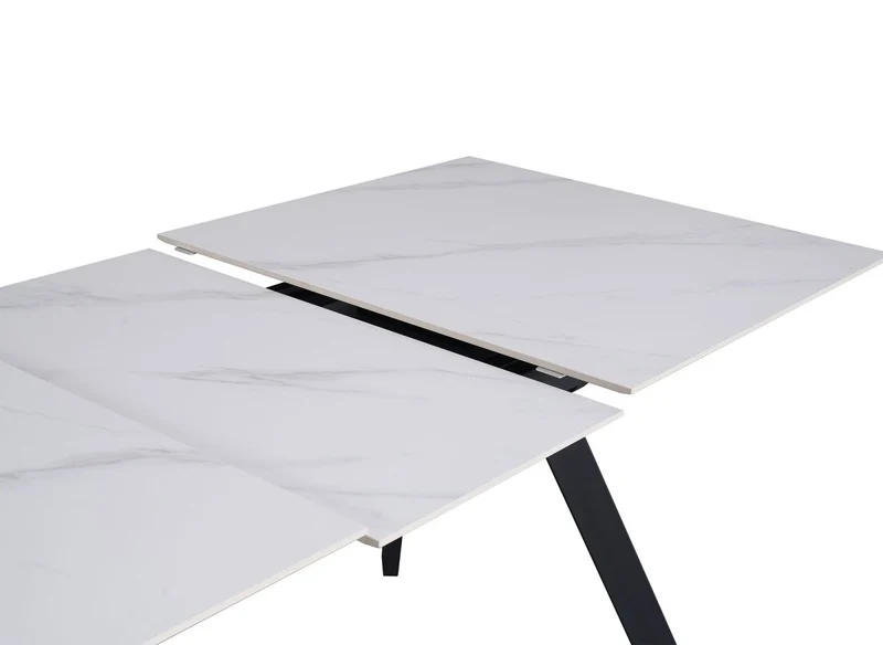 Table à manger rectangulaire extensible en céramique blanche ELYNE