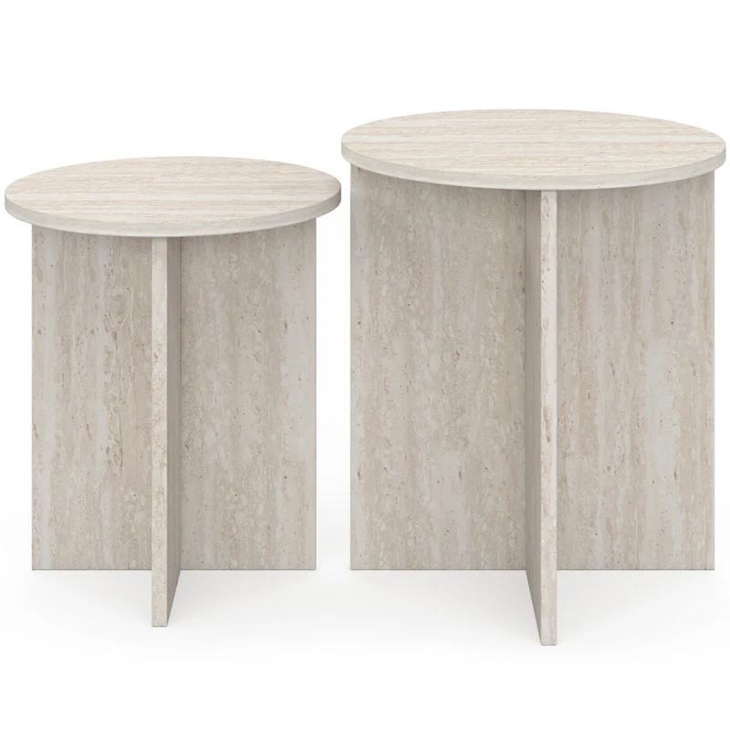 Tables d'appoint Gabin effet travertin - lot de 2