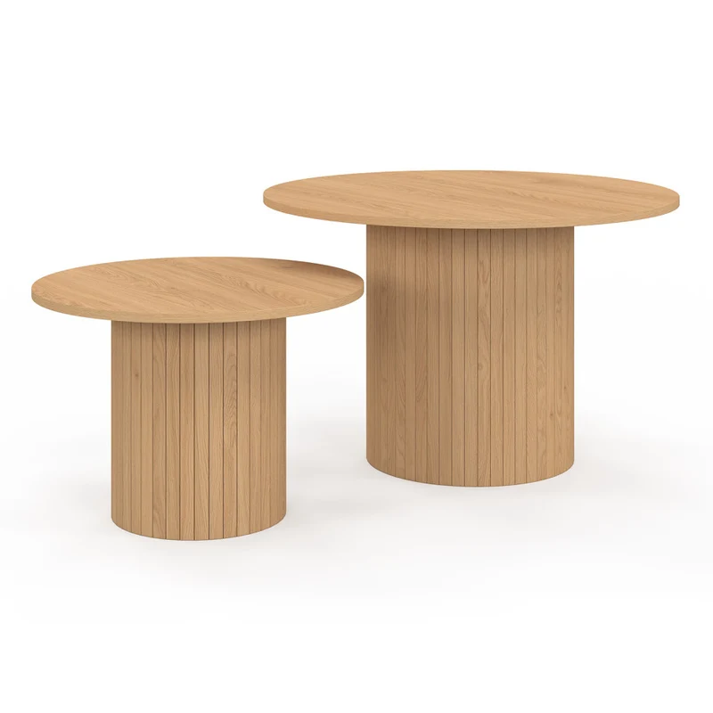 Tables basses rondes gigognes Alvar bois et pieds lattes - lot de 2