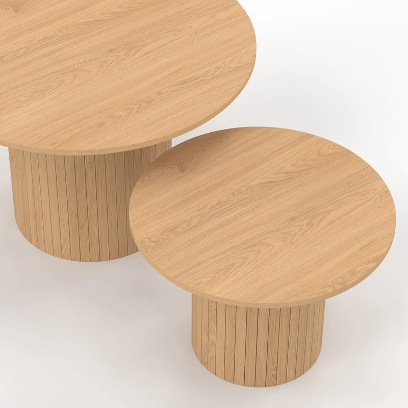 Tables basses rondes gigognes Alvar bois et pieds lattes - lot de 2