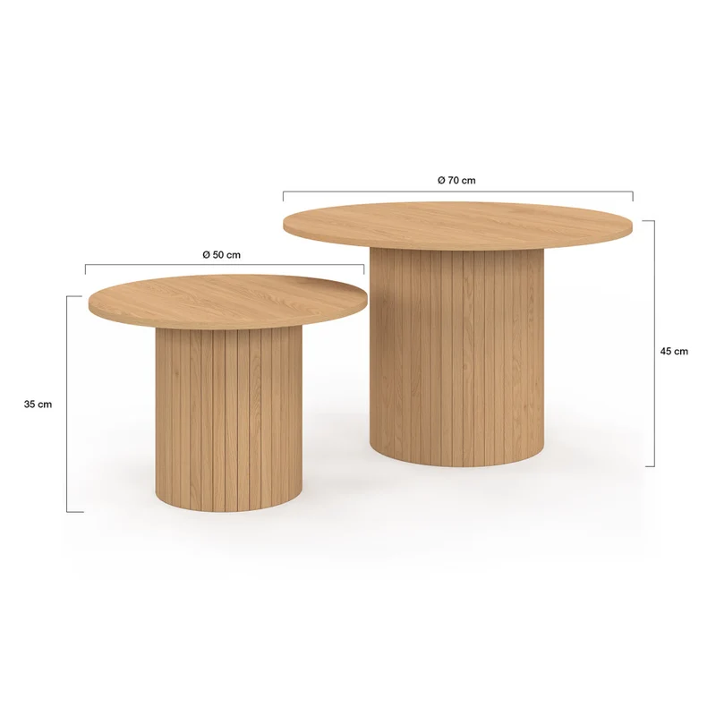 Tables basses rondes gigognes Alvar bois et pieds lattes - lot de 2