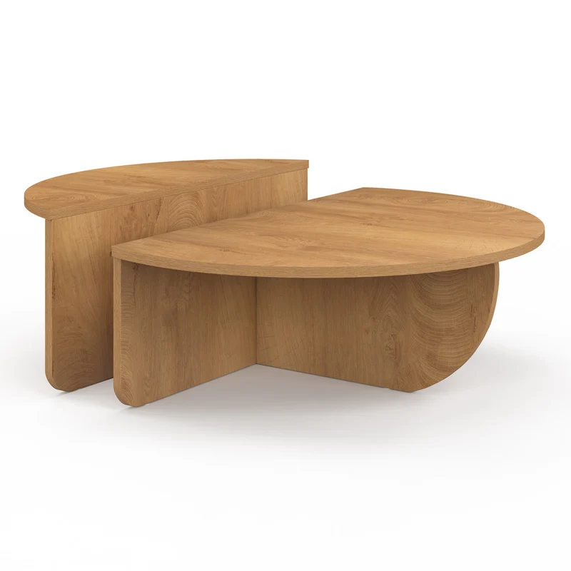 Tables basses rondes asymétriques effet bois