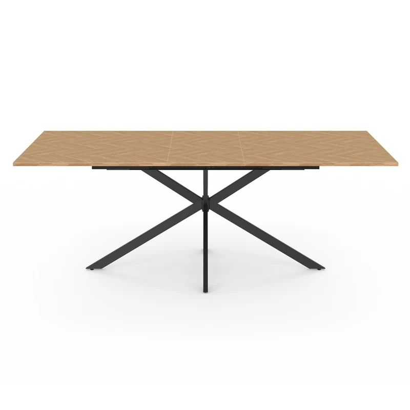 Table repas Spider plateau extensible 160-200cm effet chevron et pieds croisés noirs