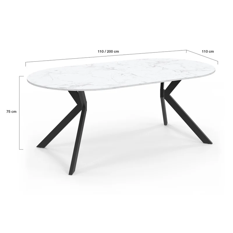 Table repas Spider plateau extensible 110-200cm rond effet marbre et pieds noirs