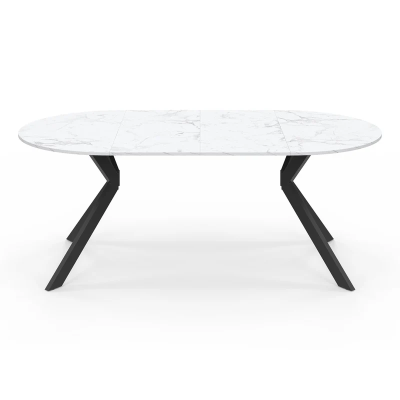 Table repas Spider plateau extensible 110-200cm rond effet marbre et pieds noirs