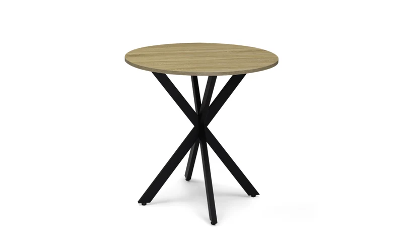 Table repas Soline 80cm plateau rond bois pieds croisés noirs