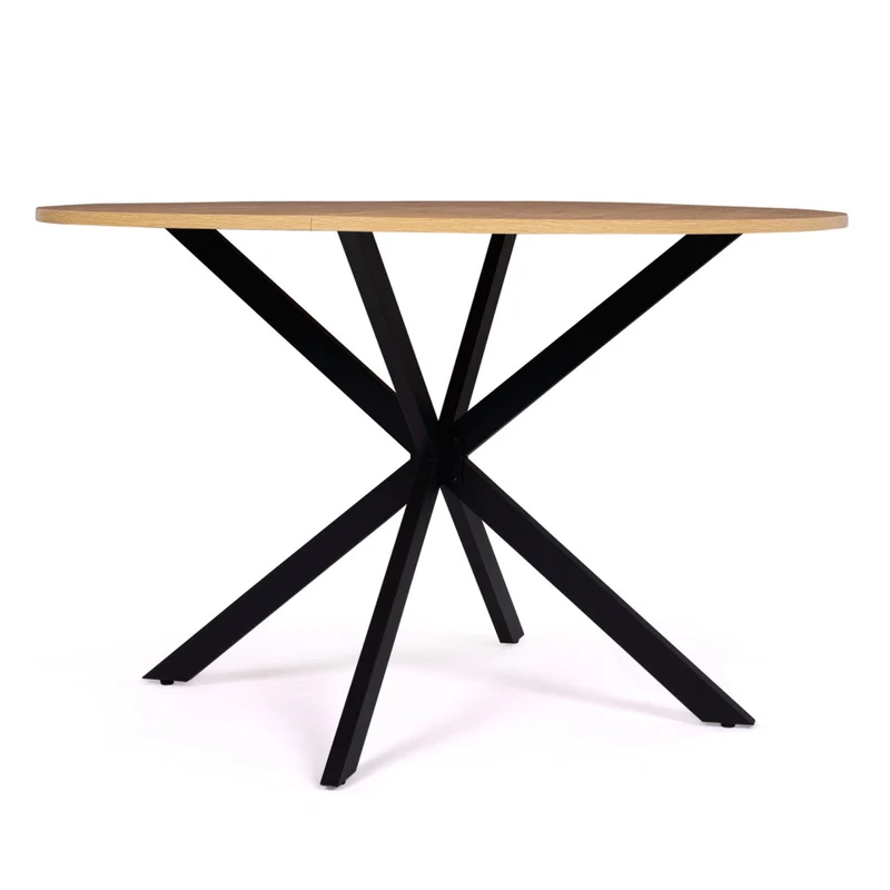 Table repas Soline 110cm plateau rond pieds croisés noirs