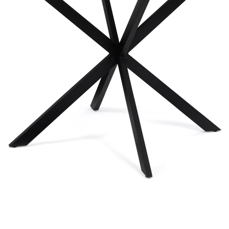 Table repas Soline 110cm plateau rond effet marbre et pieds croisés noirs