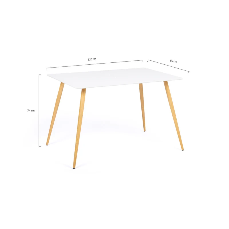 Table repas Sally 120cm plateau blanc et pieds effet bois