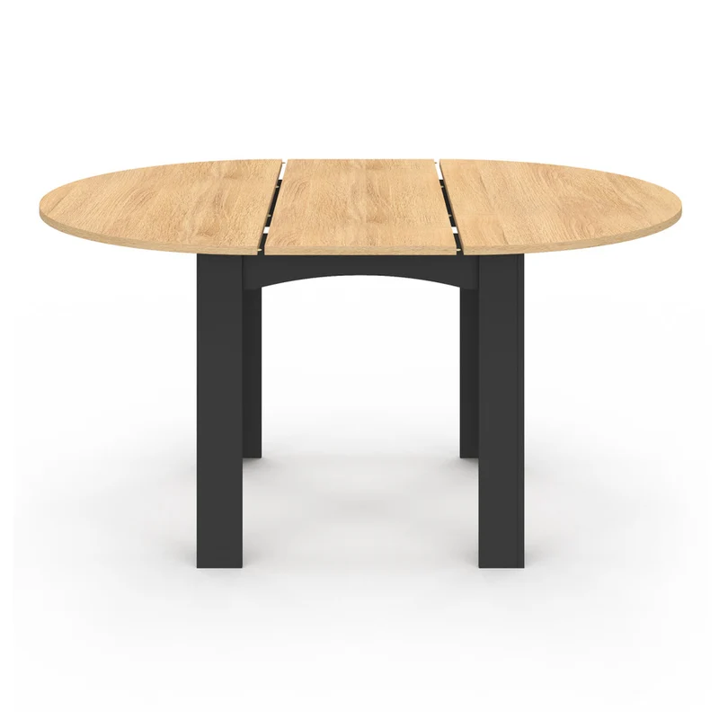 Table repas Dina plateau extensible 110-150cm rond et pieds noirs