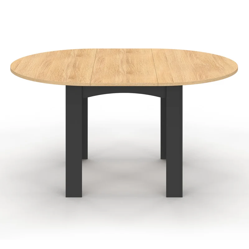 Table repas Dina plateau extensible 110-150cm rond et pieds noirs