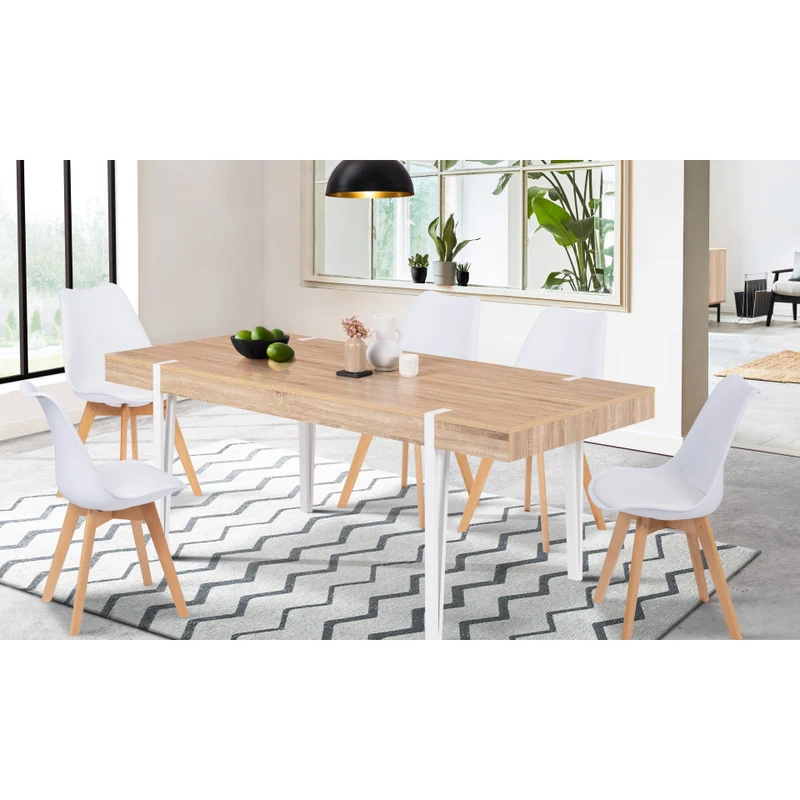 Table repas Hudson 200cm plateau bois et pieds blancs
