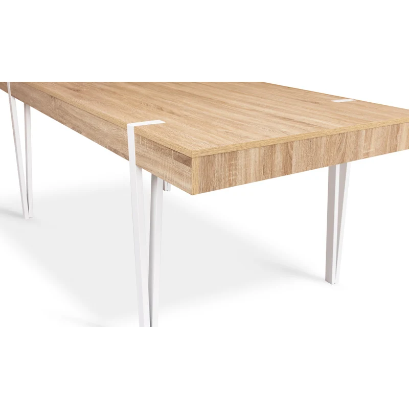Table repas Hudson 200cm plateau bois et pieds blancs
