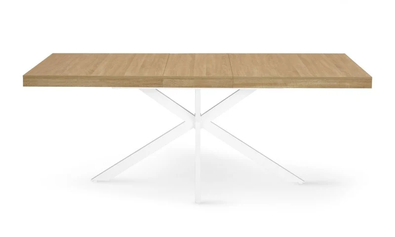 Table repas Spider plateau extensible 160-200cm bois avec rangement intégré et pieds croisés blancs
