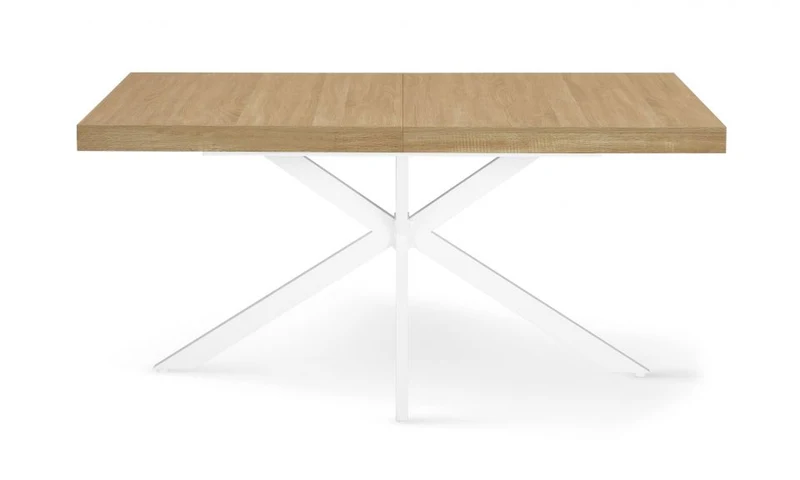 Table repas Spider plateau extensible 160-200cm bois avec rangement intégré et pieds croisés blancs