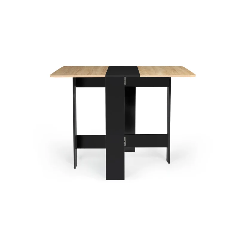 Table repas console pliable plateau naturel et pieds noirs Edi