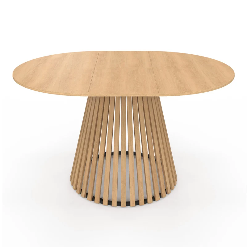Table repas Camélia plateau rond extensible 110-150cm et pieds lattes
