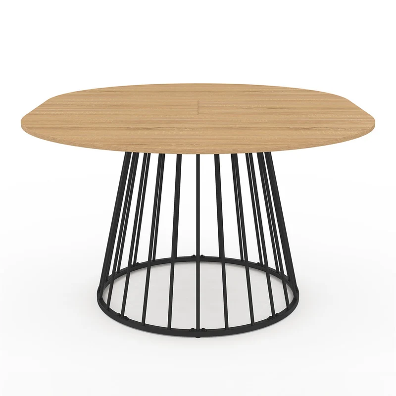 Table repas Adelle plateau rond extensible 110-150cm et pied filaire noir