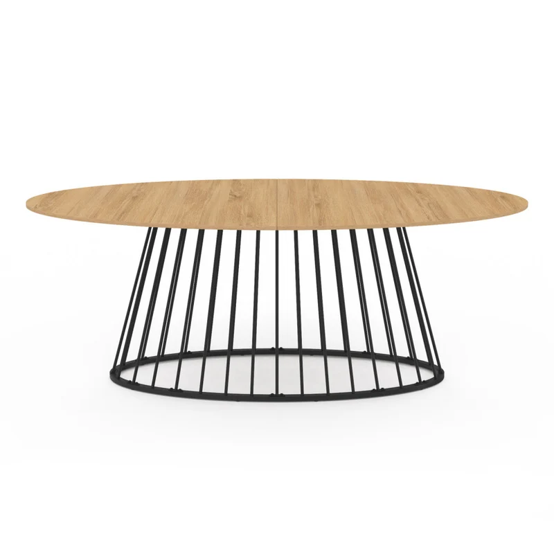 Table repas Adelle plateau ovale bois 200cm et pied filaire noir