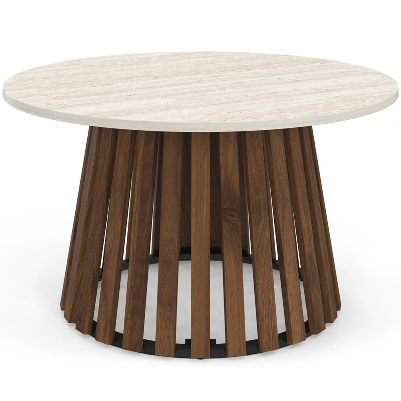 Table basse ronde Camélia effet travertin Ø70cm