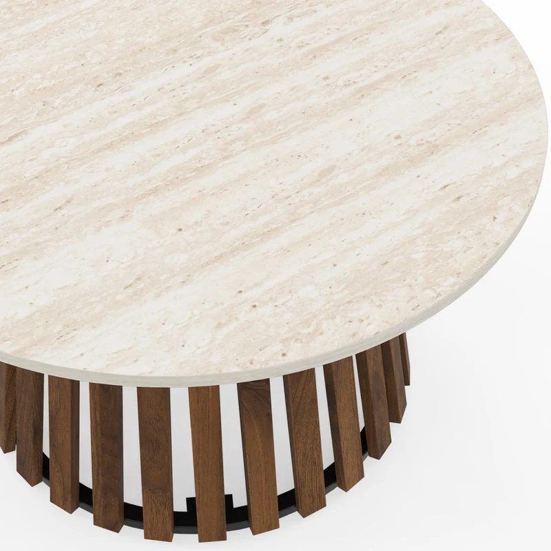 Table basse ronde Camélia effet travertin Ø70cm