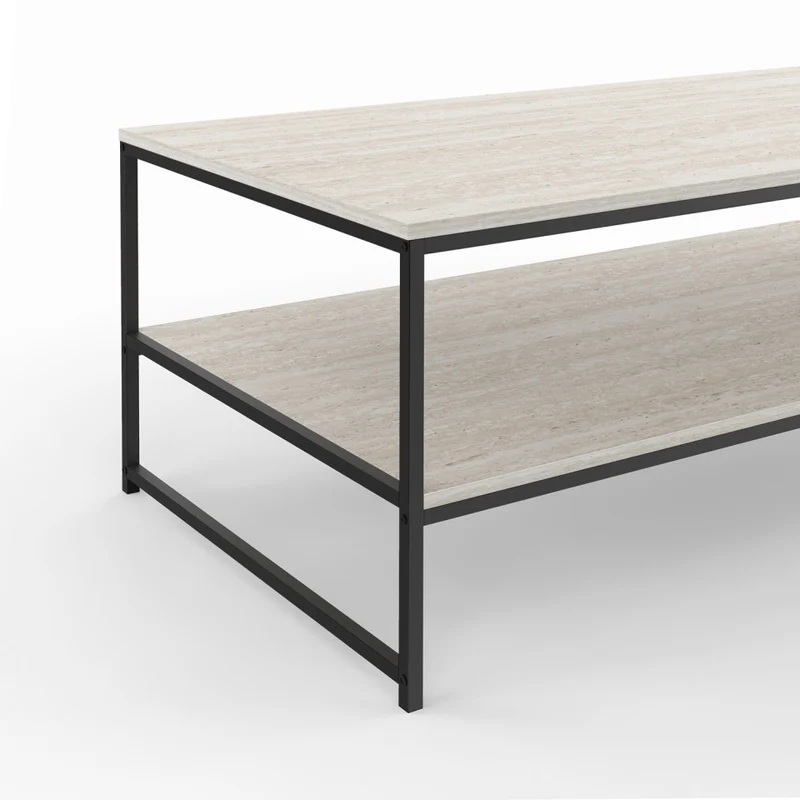 Table basse Memphis double plateau effet travertin 113cm