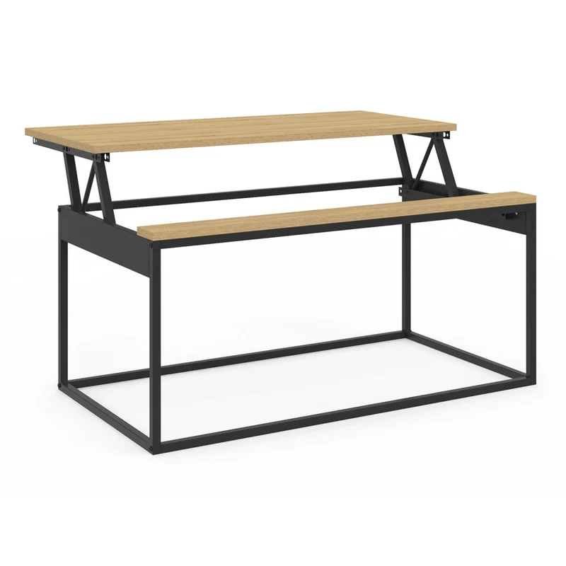 Table basse Memphis avec plateau relevable bois et pieds noirs L90cm