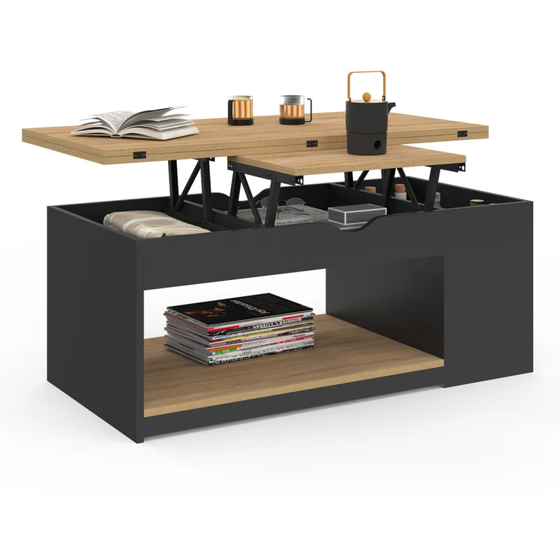 Table basse Elina relevable bois et noire