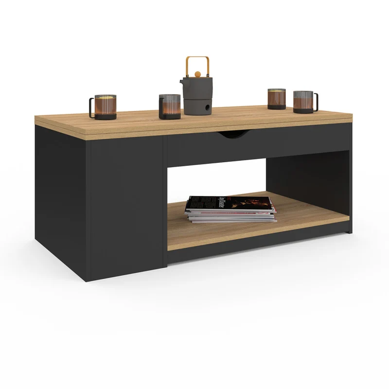 Table basse Elina relevable bois et noire