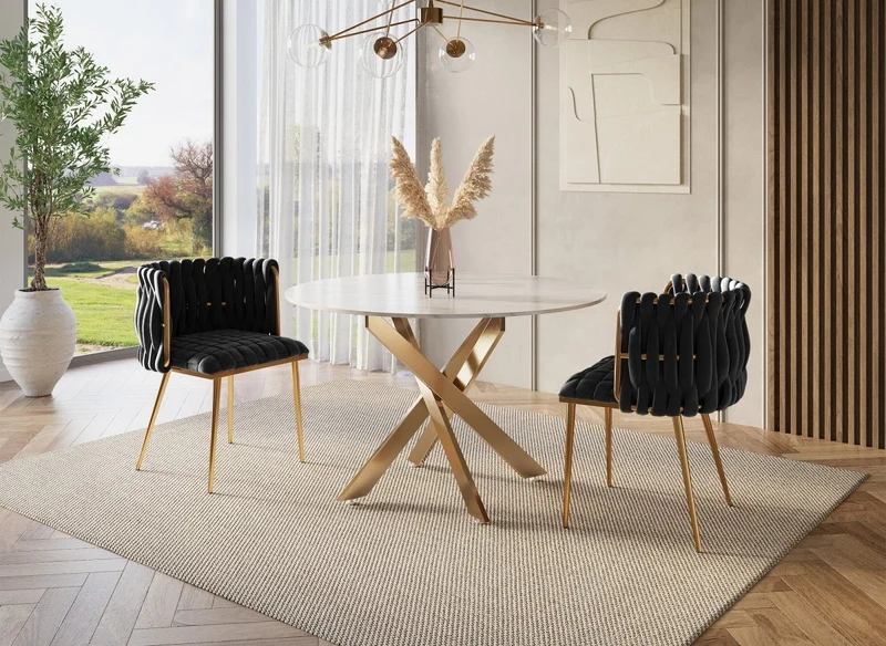 Lot de 2 chaises en velours noir pieds en métal doré POLO