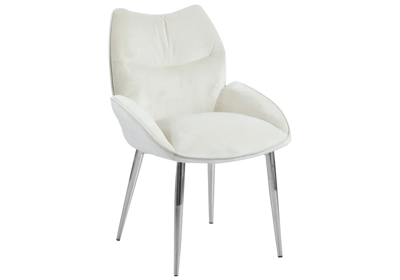 Fauteuil de table velours beige pieds argentés - Lyon x2