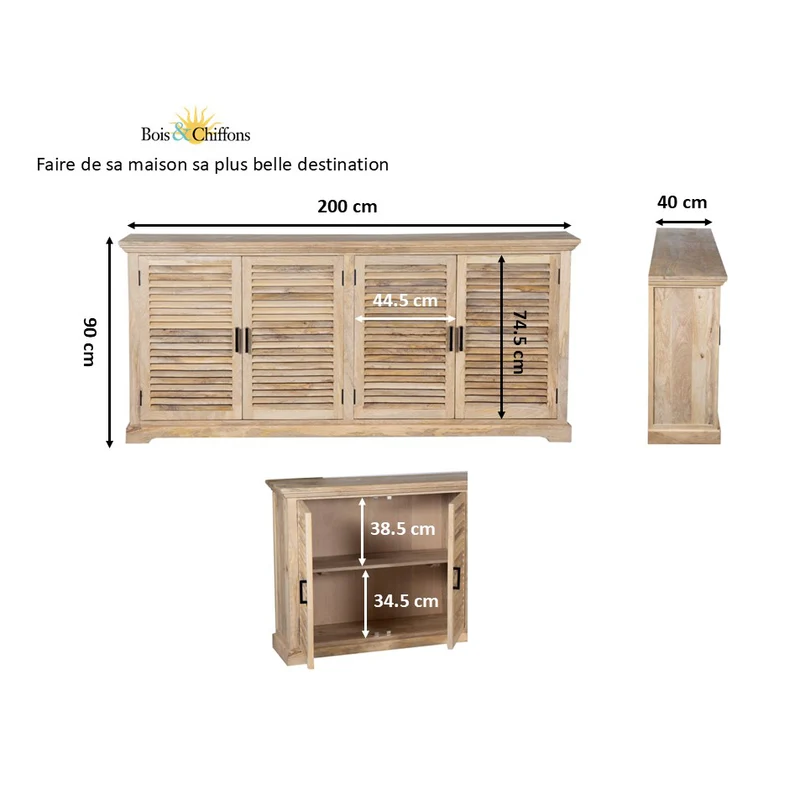 Buffet à 4 portes bois massif en manguier – Paran