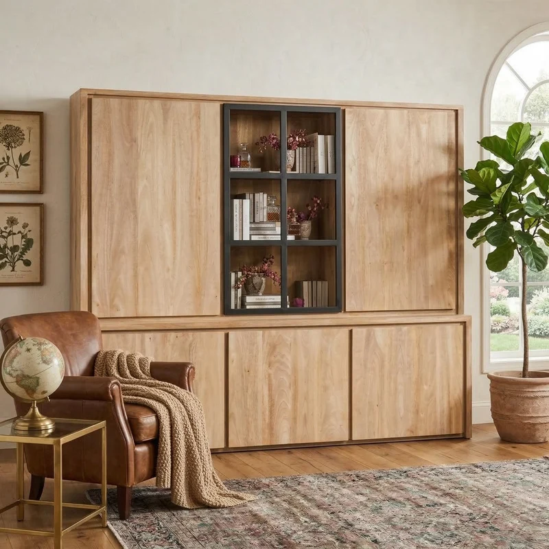 Vitrine 3x3 Portes bois massif en manguier – Scandinaves