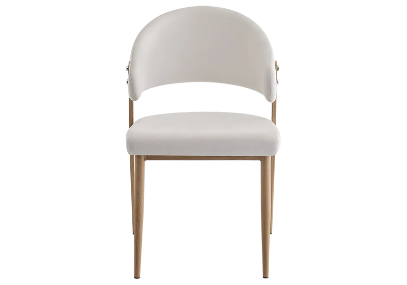 Chaise de table velours beige pieds bois clair - Alba x4