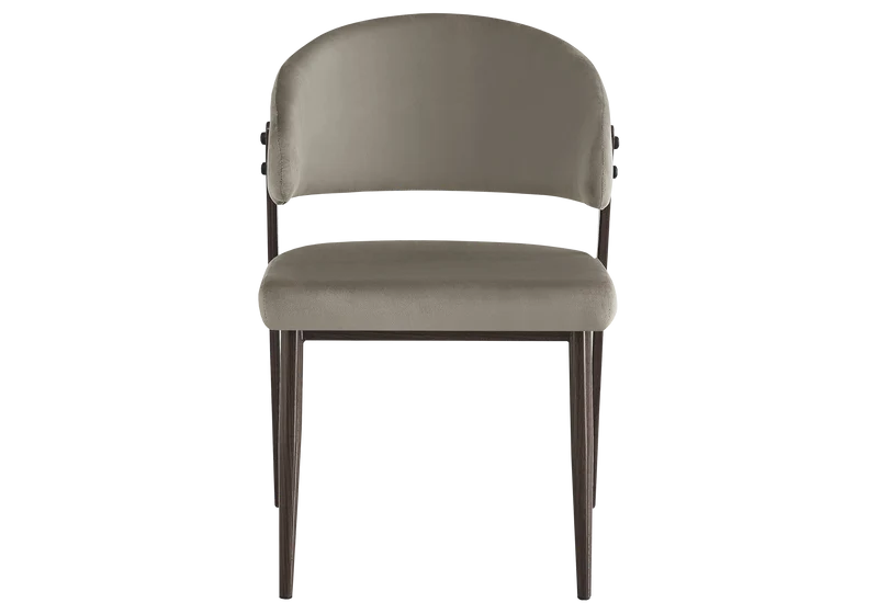 Chaise de table velours taupe pieds noyer - Alba x4
