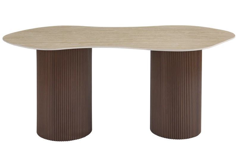 Table à manger minérale et pieds cannelés noyer - Venza