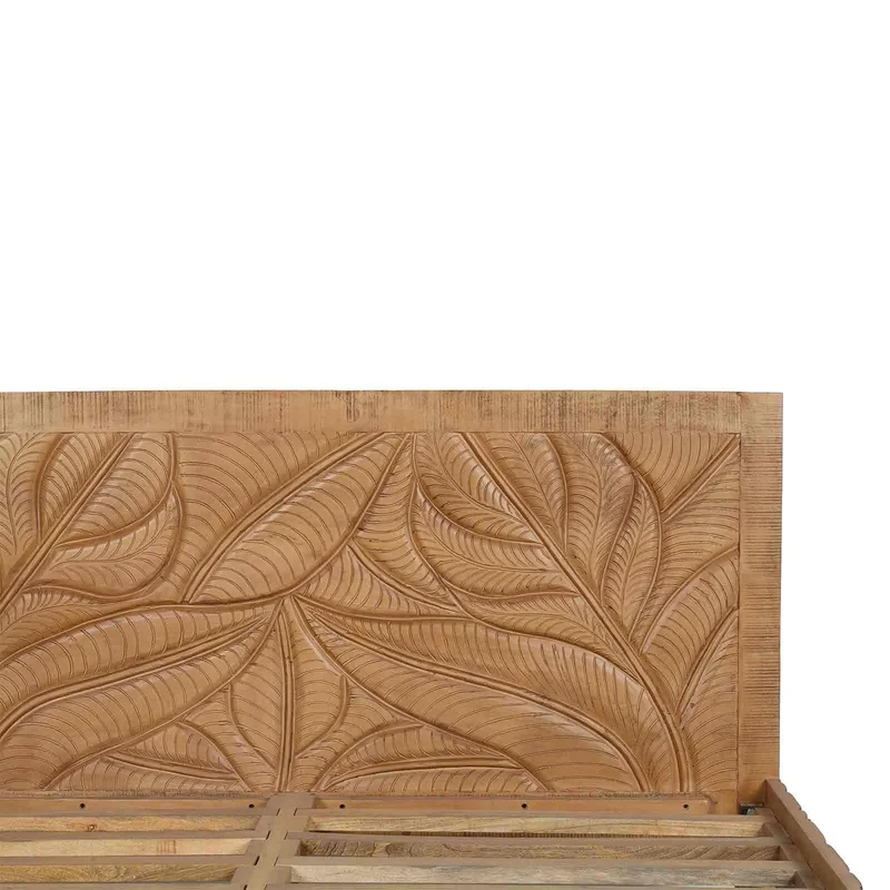 Lit sculpté 160 cm en bois massif manguier - Floria