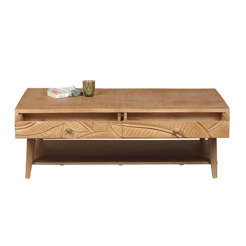 Table basse rectangle 2 tiroirs en bois massif manguier - Floria