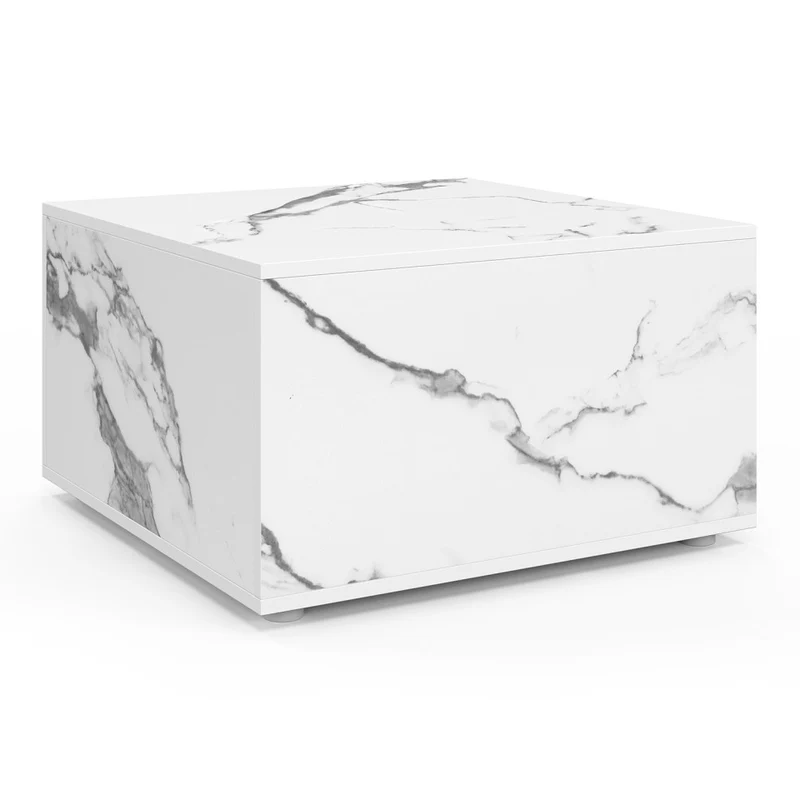 Table basse carrée effet marbre avec rangement 60cm