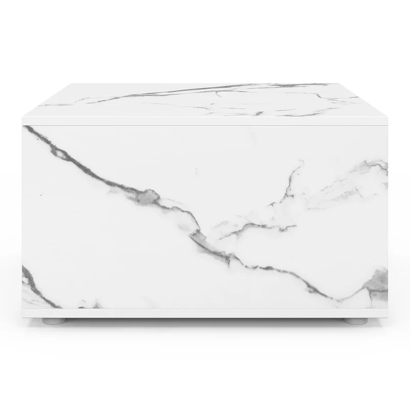 Table basse carrée effet marbre avec rangement 60cm