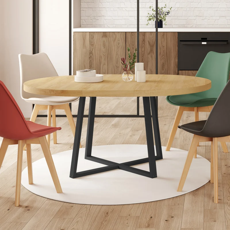 Table à manger ronde extensible Sana bois et noir Ø110-150cm