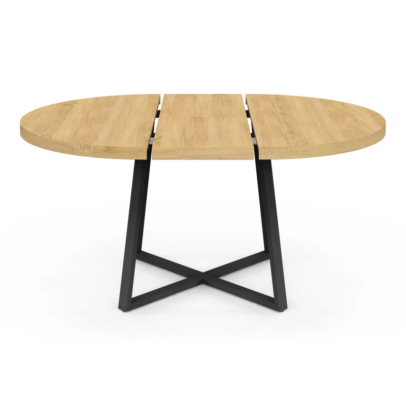 Table à manger ronde extensible Sana bois et noir Ø110-150cm