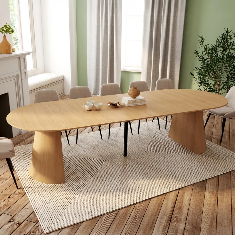 Table à manger ronde extensible Elvis effet hêtre Ø110-300cm