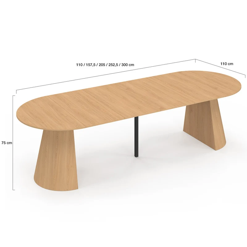 Table à manger ronde extensible Elvis effet hêtre Ø110-300cm