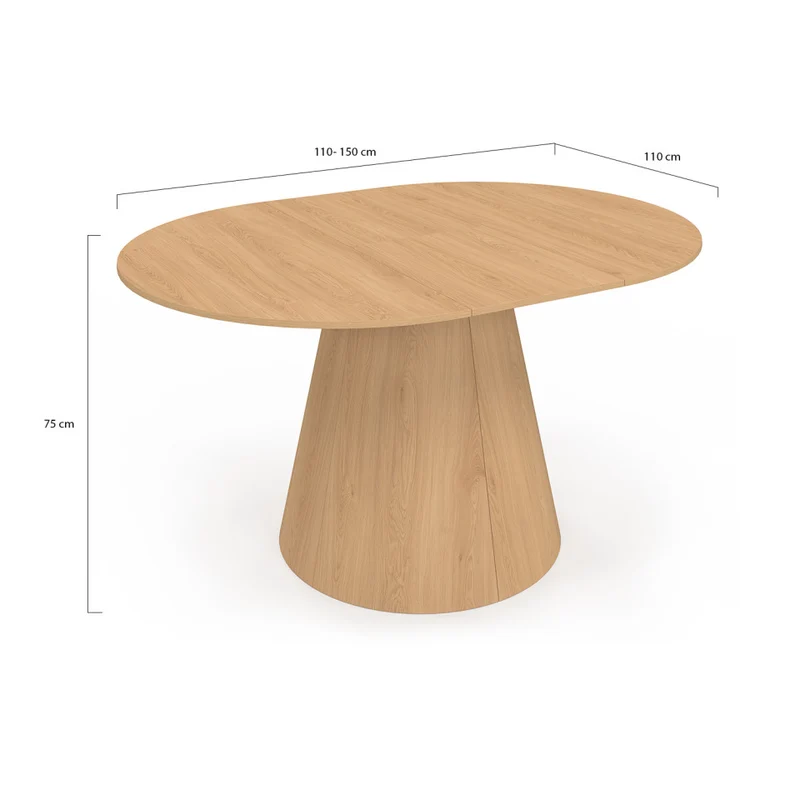 Table à manger ronde extensible Elvis bois Ø110-150cm