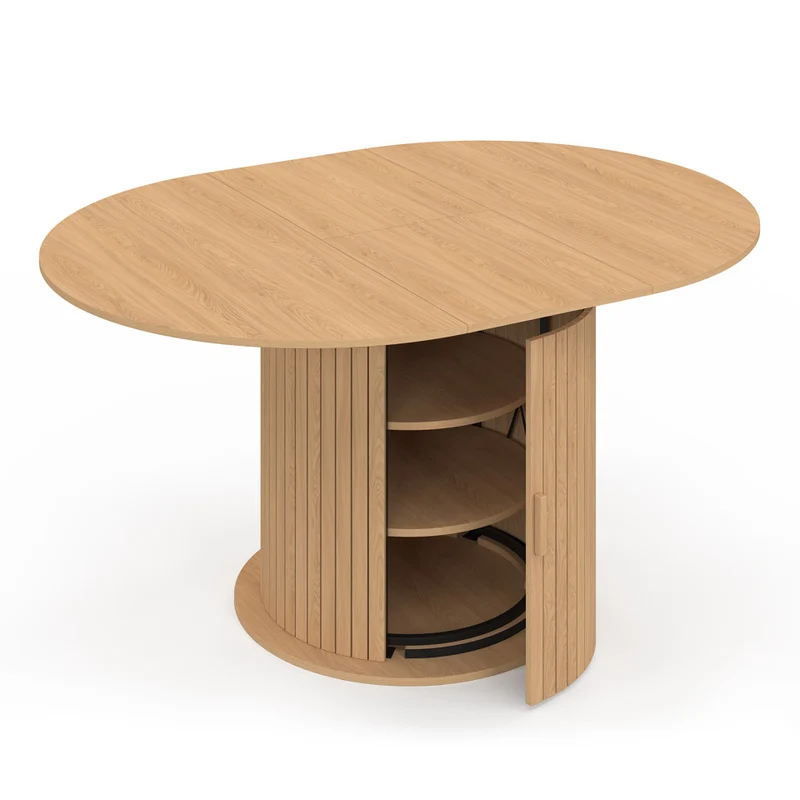 Table à manger ronde extensible Albane Ø110-150cm avec rangement