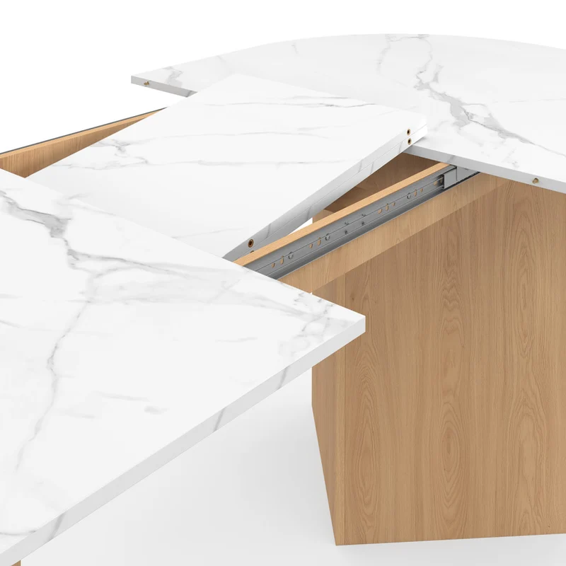 Table à manger extensible Gabin effet marbre blanc et pieds design 160-200cm