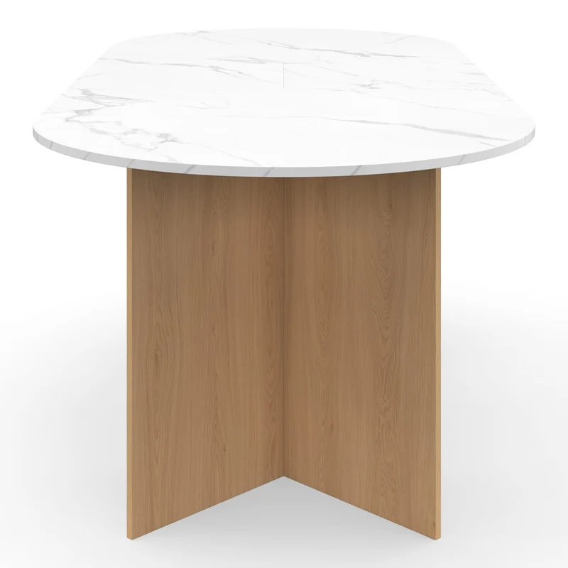 Table à manger extensible Gabin effet marbre blanc et pieds design 160-200cm