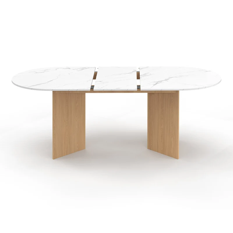 Table à manger extensible Gabin effet marbre blanc et pieds design 160-200cm