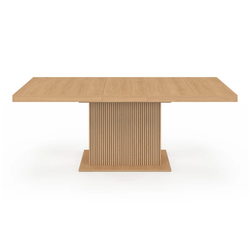 Table à manger extensible Faustine bois et pied lattes avec rangement intégré 160-200cm